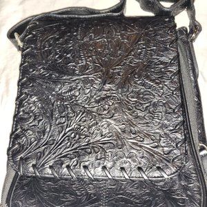 Coldwater Creek Black Leather Embossed Crossbody Purse